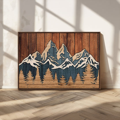 41330-MGV-FC-36X24_Walnut-Rustic Mountain Wall Art – Wooden Nature Scene with Trees and Peaks, Handmade 3D Layered Decor for Living Room, Cabin or Office