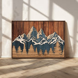 41330-MGV-CV-36X24-Rustic Mountain Wall Art – Wooden Nature Scene with Trees and Peaks, Handmade 3D Layered Decor for Living Room, Cabin or Office