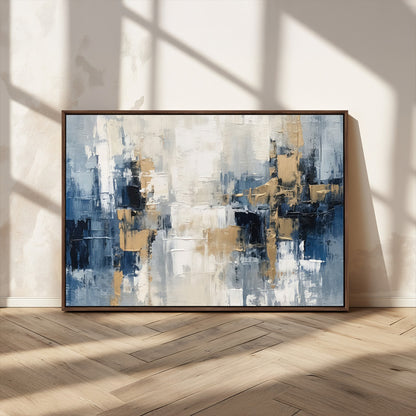 44344-MGV-FC-36X24_Walnut-Abstract Blue and Gold Wall Art – Modern Hand Painted Canvas Print, Contemporary Textured Painting for Living Room, Bedroom or