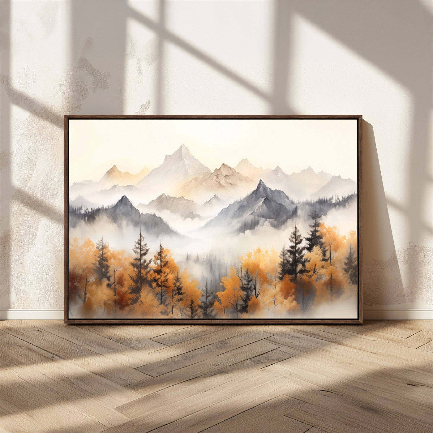 70049-MGV-CV-36X24-Autumn Mountain Forest Wall Art – Misty Landscape Canvas Print, Rustic Nature Inspired Decor for Living Room, Bedroom or Office