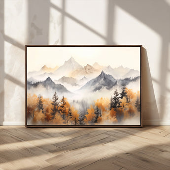 70049-MGV-CV-36X24-Autumn Mountain Forest Wall Art – Misty Landscape Canvas Print, Rustic Nature Inspired Decor for Living Room, Bedroom or Office
