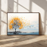 23385-MGV-CV-36X24-Golden Butterfly Tree Wall Art – Abstract Yellow and Gray Canvas Print, Modern Nature Artwork for Living Room, Bedroom or Office