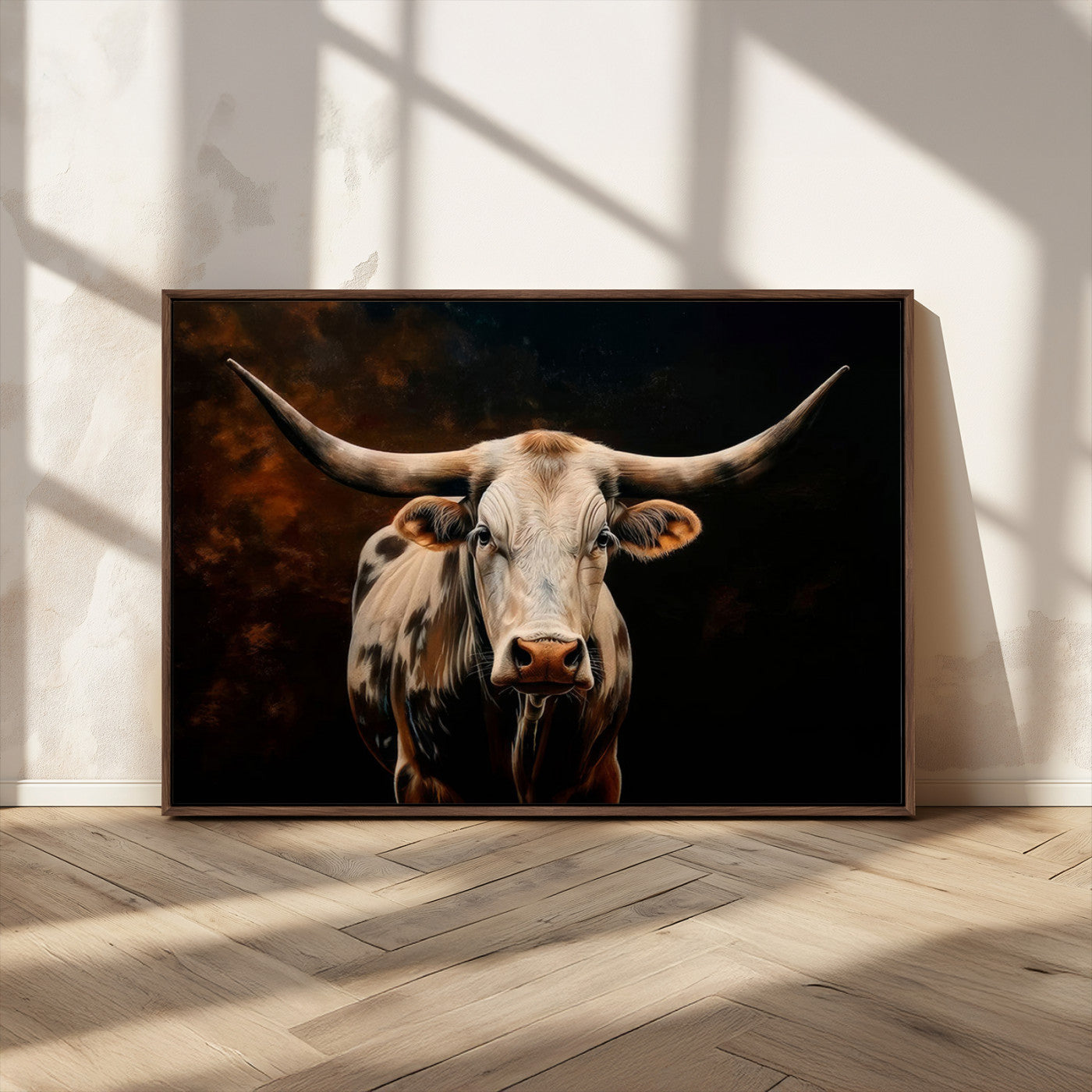 70522-MGV-CV-36X24-Longhorn Bull Wall Art – Striking Canvas Print of Majestic Bull, Premium Animal Decor for Home, Office, Man Cave, or Living Room