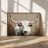 61423-MGV-CV-36X24-Longhorn Bull Wall Art – Rustic Western Texas Steer Canvas Print, Cowboy Farmhouse Decor for Living Room, Bedroom, Office or Ranch
