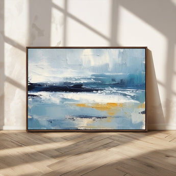 19746-MGV-FC-36X24_Walnut-Abstract Ocean Wall Art – Modern Coastal Canvas Print with Blue, White and Gold Textures, Contemporary Seascape Painting for