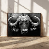 75273-MGV-FC-36X24_Walnut-Buffalo Wall Art – Black and White African Buffalo Canvas Print, Rustic Wildlife Animal Artwork for Farmhouse, Living Room,