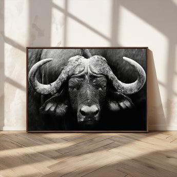75273-MGV-FC-36X24_Walnut-Buffalo Wall Art – Black and White African Buffalo Canvas Print, Rustic Wildlife Animal Artwork for Farmhouse, Living Room,