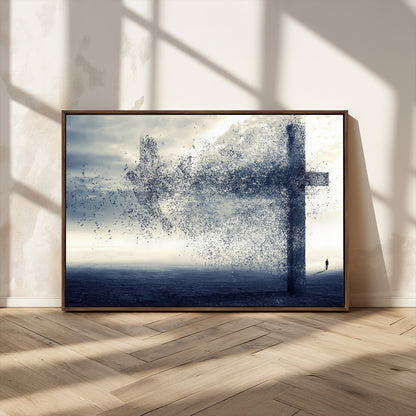 55718-MGV-FC-36X24_Walnut-Surreal Cross Wall Art – Spiritual Faith Canvas Print, Abstract Christian Artwork with Modern Religious Symbol for Living Room,