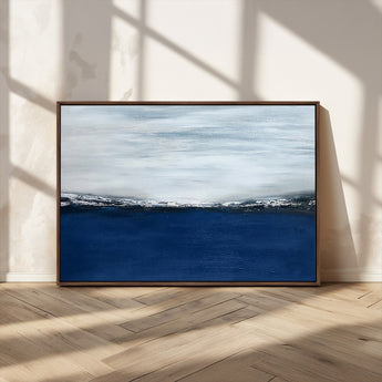62197-MGV-CV-36X24-Abstract Ocean Wall Art – Minimalist Blue and White Canvas Print, Modern Coastal Seascape Painting for Bedroom, Living Room or
