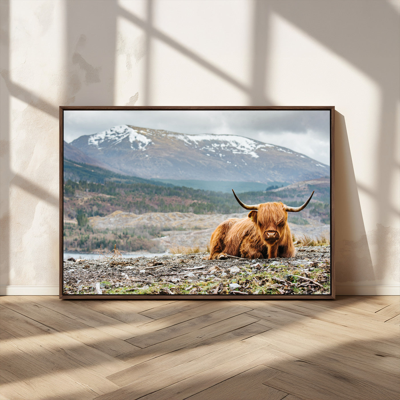 80252-MGV-CV-36X24-Scottish Cow Wall Art Canvas Print, Framed Highland Cow Art Picture Print, Highland Cattle Perfect Rustic Farmhouse Decor Artwork