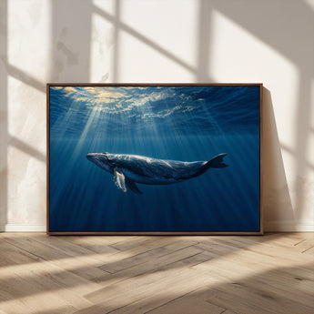 18052-MGV-CV-36X24-Whale Wall Art – Majestic Ocean Canvas Print Marine Life Underwater Sunlight Scene, Nautical Coastal Decor for Living Room,