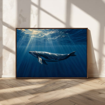 18052-MGV-CV-36X24-Whale Wall Art – Majestic Ocean Canvas Print Marine Life Underwater Sunlight Scene, Nautical Coastal Decor for Living Room,