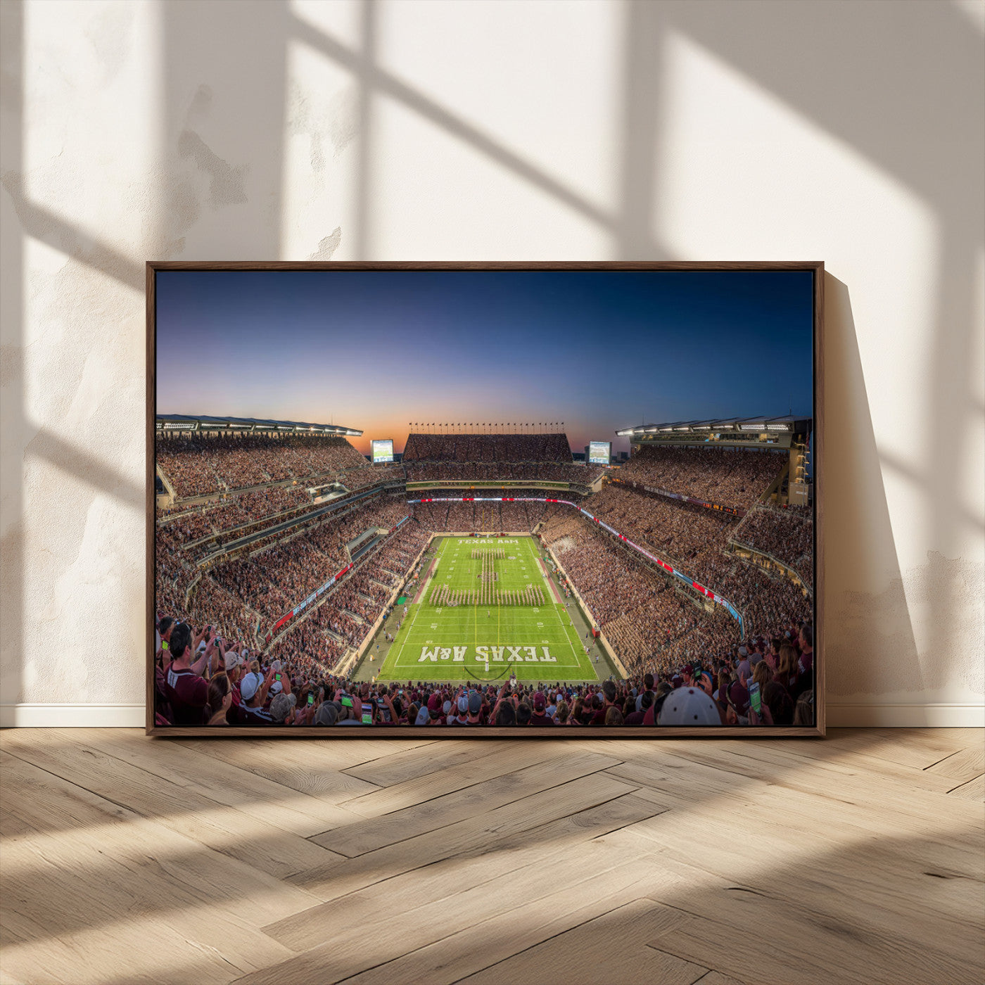 17421-MGV-FC-36X24_Walnut-Kyle Field Wall Art Canvas Print, Framed Texas Stadium Art Picture Print, Kyle Field Stadium Perfect Sport Room Decor Artwork
