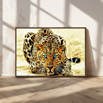 45281-MGV-CV-36X24-Blue Eye Leopard Wall Art Canvas Print, Framed Leopard Painting Art Picture Print, Big Cat Perfect Safari Wildlife Decor Artwork