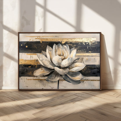 18807-MGV-CV-36X24-Lotus Flower Wall Art Canvas Print, Framed Abstract Lotus Art Picture Print, White Lotus Flower Perfect Abstract Floral Decor