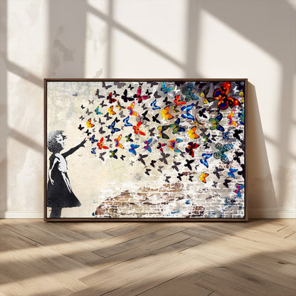 97895-MGV-CV-36X24-Girl with Butterflies Wall Art – Colorful Street Art Style Canvas Print, Modern Graffiti-Inspired Butterfly Artwork for Living