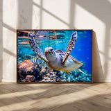 12683-MGV-CV-36X24-Sea Turtle Wall Art – Graceful Ocean Canvas Print with Coral Reef and Tropical Fish, Coastal Marine Life Decor for Beach House,
