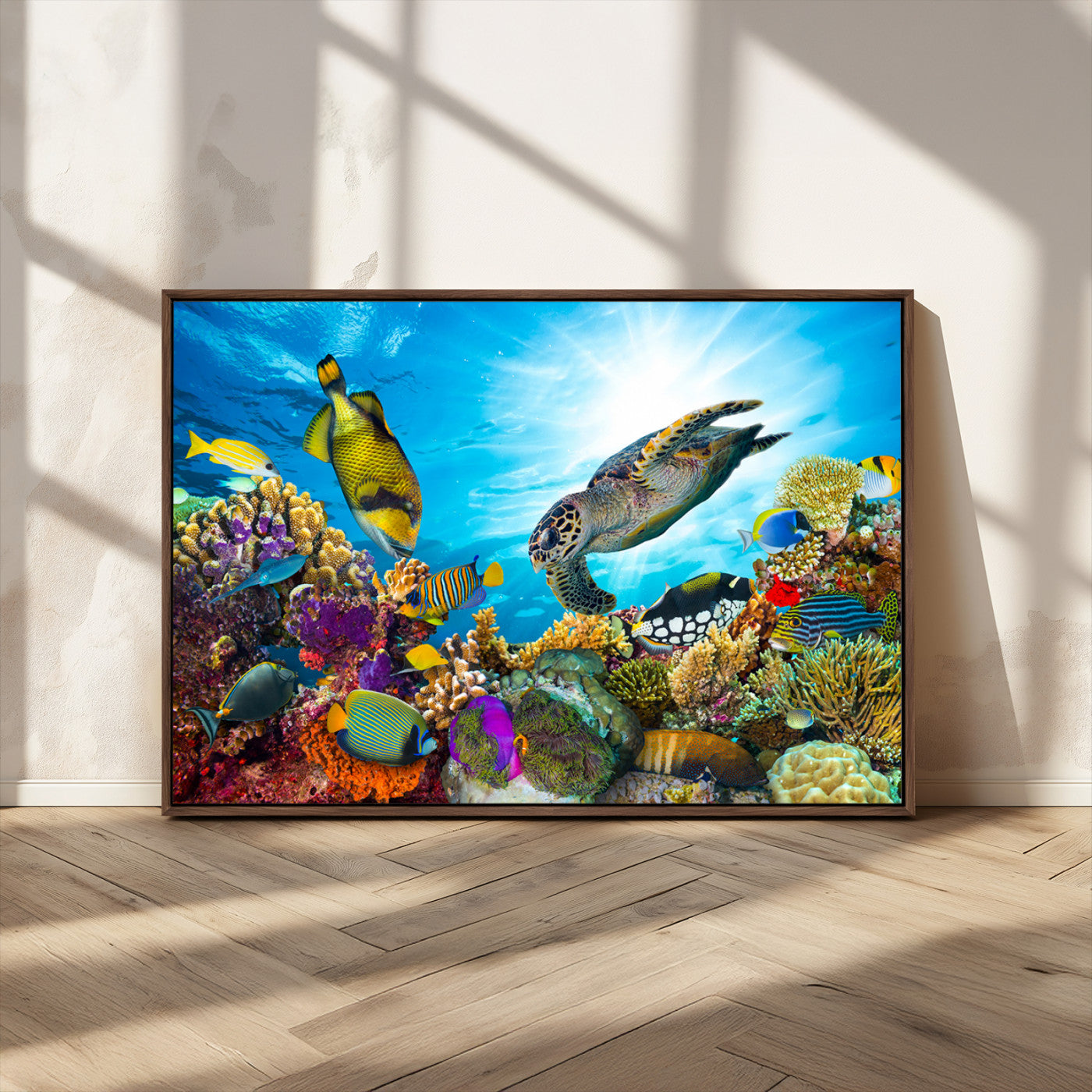 44772-MGV-CV-36X24-Underwater Sea Turtle Wall Art – Vibrant Coral Reef and Tropical Fish Canvas Print, Ocean Marine Life Decor for Living Room,