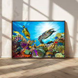 44772-MGV-CV-36X24-Underwater Sea Turtle Wall Art – Vibrant Coral Reef and Tropical Fish Canvas Print, Ocean Marine Life Decor for Living Room,