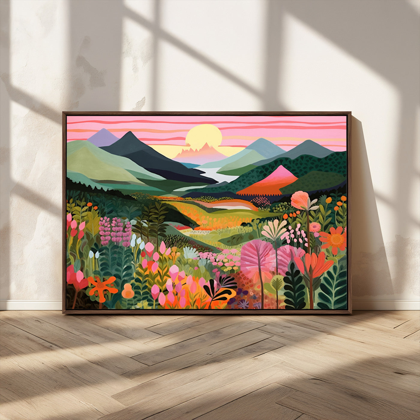 99638-MGV-CV-36X24-Sunset Meadow Wall Art – Panoramic Mountain Landscape with Wildflowers Canvas Print, Vibrant Nature Decor for Living Room, Bedroom