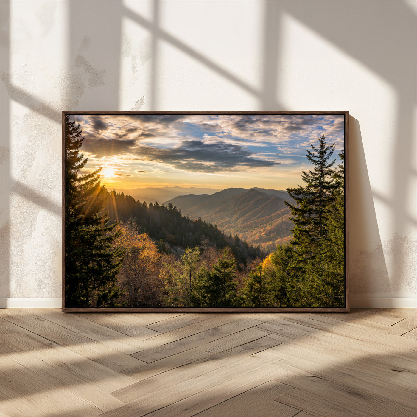 73692479-MGV-CV-36X24-Smoky Mountains Wall Art Canvas Print, Framed Forest Mountain Art Picture Print, Spring Mountain Perfect Spring Style Decor