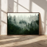 167720496-MGV-CV-36X24-Misty Forest Wall Art – Serene Evergreen Trees Canvas Print, Foggy Mountain Nature Landscape Decor for Bedroom, Living Room or