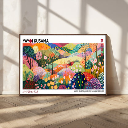 75201-MGV-CV-36X24-Yayoi Kusama Floral Wall Art – Vibrant Abstract Landscape Canvas Print, Modern Pop Art Poster for Living Room, Bedroom, or Gallery