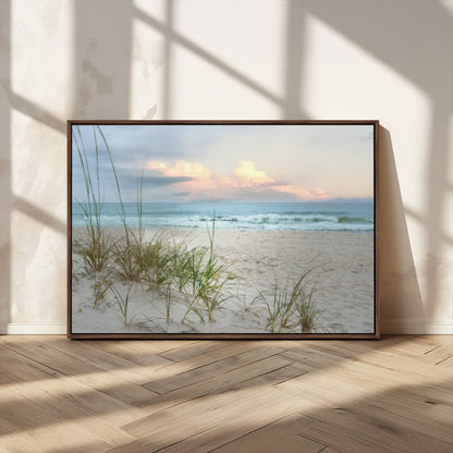 Test1001-MGV-CV-36X24-Coastal Beach Wall Art – Panoramic Ocean Waves and Sandy Dunes Canvas Print, Serene Seascape with Sea Oats for Relaxing Home or