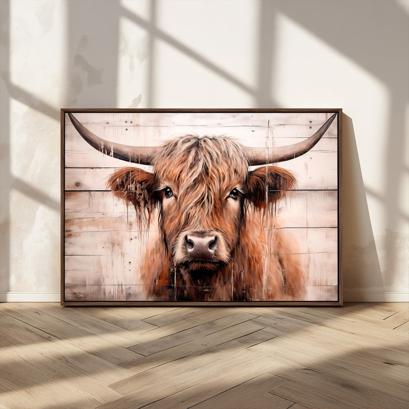 93730-MGV-CV-36X24-Scottish Cow Wall Art Canvas Print, Framed Longhorn Cow Art Picture Print, Highland Cattle Perfect Rustic Farmhouse Decor Artwork