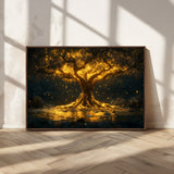 59580-MGV-FC-36X24_Walnut-Glowing Tree Wall Art – Golden Fantasy Nature Canvas Print, Mystical Illuminated Tree Painting Poster for Living Room, Bedroom,