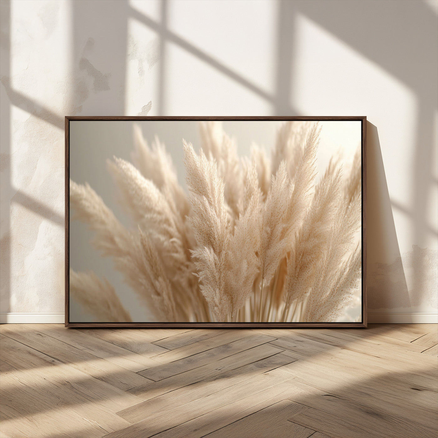 50300-MGV-CV-36X24-Pampas Grass Wall Art Canvas Print, Framed Minimalist Pampas Grass Art Picture Print, Beige Pampas Grass Perfect Minimalist Boho