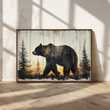83875-MGV-CV-36X24-Sunset Bear Wall Art – Rustic Wildlife Canvas Print with Forest Silhouette, Cabin Lodge Decor for Living Room or Office