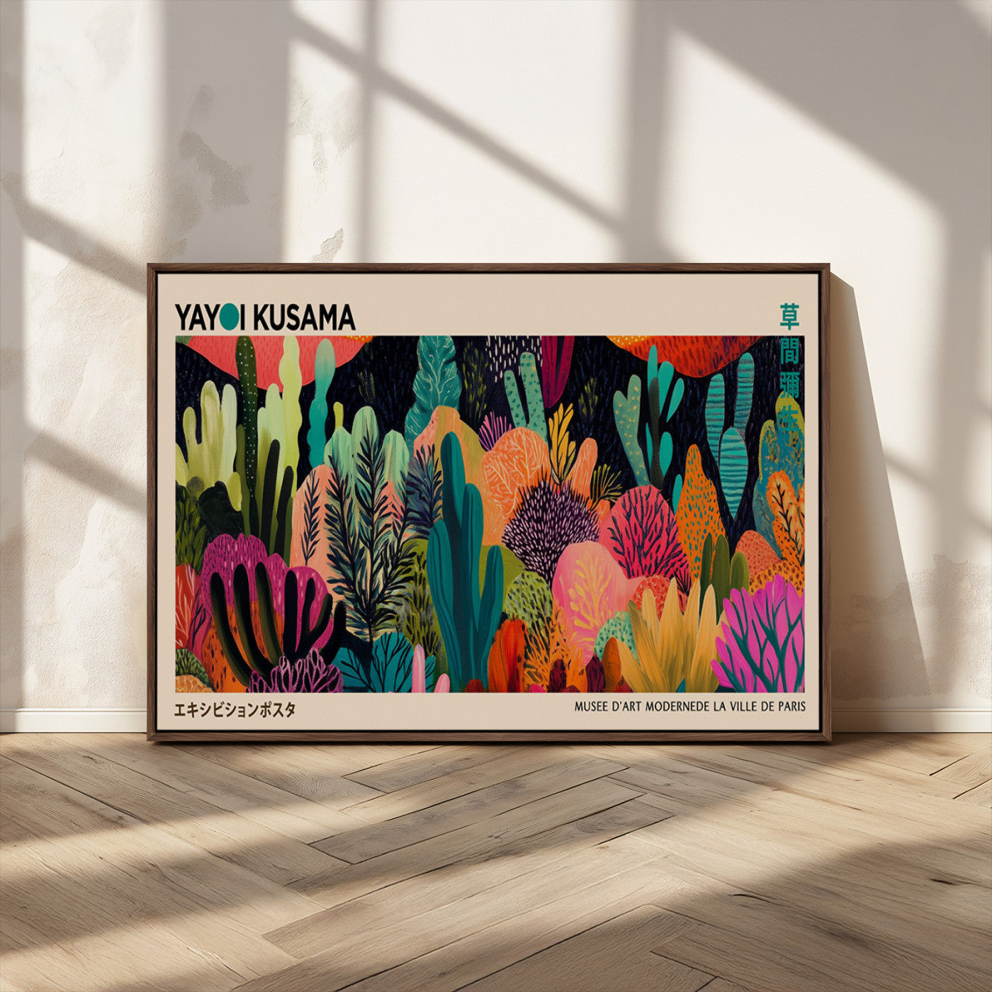 45711-MGV-CV-36X24-Yayoi Kusama Wall Art Canvas Print, Framed Abstract Yayoi Kusama Art Picture Print, Japanese Wabi Sabi Perfect Modern Abstract
