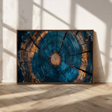 65231-MGV-FC-36X24_Walnut-Blue and Gold Tree Ring Wall Art – Rustic Abstract Wood Slice Canvas Print, Modern Nature Inspired Artwork for Living Room,