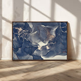 28282-MGV-FC-36X24_Walnut-Blue Abstract Wall Art – Modern Ink Swirl Canvas Print, Contemporary Navy and Gold Painting for Living Room, Bedroom, Office or