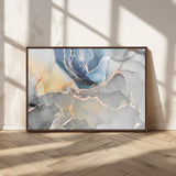 18176-MGV-CV-36X24-Abstract Fluid Wall Art – Modern Marble Ink Canvas Print with Blue, Gold, and Gray Tones, Contemporary Minimal Artwork Decor for