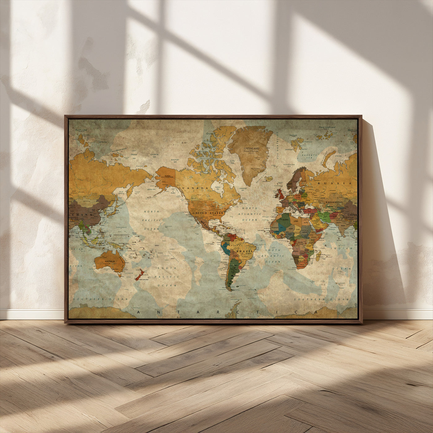 52482-MGV-CV-36X24-Vintage World Map Wall Art – Antique Style Canvas Print, Rustic Old World Map Artwork for Office, Study, Classroom, Living Room