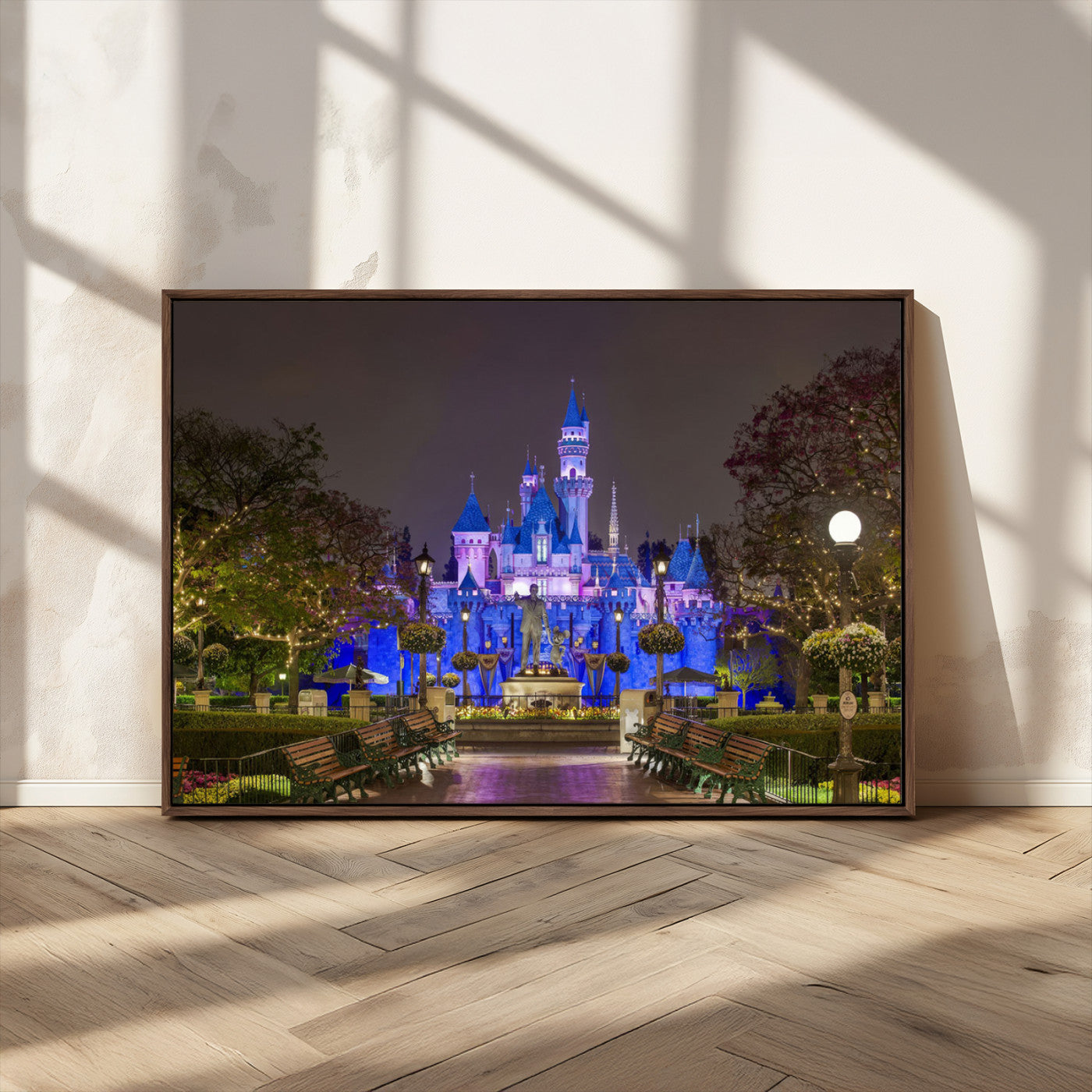 63560-MGV-CV-36X24-Fairy Tale Castle Wall Art – Magical Night Scene Canvas Print with Lights and Gardens, Fantasy Architecture Artwork for Living