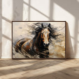 53001-MGV-FC-36X24_Walnut-Wild Horse Wall Art – Majestic Stallion Canvas Print with Flowing Mane, Rustic Western Style Painting for Living Room, Office or