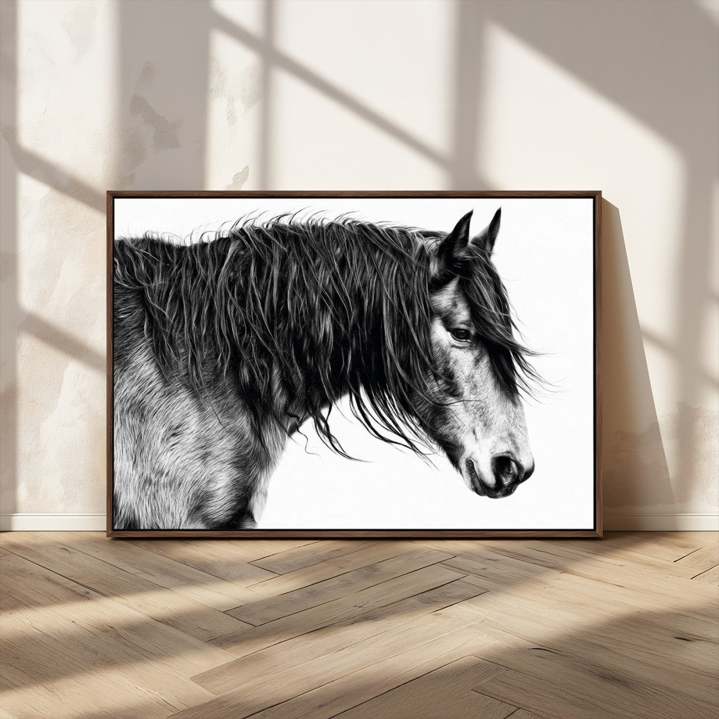 57694-MGV-CV-36X24-Horse Portrait Wall Art – Black and White Canvas Print with Detailed Stallion Profile, Rustic Farmhouse Equestrian Artwork for