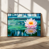 65933-MGV-CV-36X24-Pink Water Lily Wall Art – Lotus Flower Canvas Print with Reflection on Calm Water, Peaceful Botanical Artwork for Living Room,