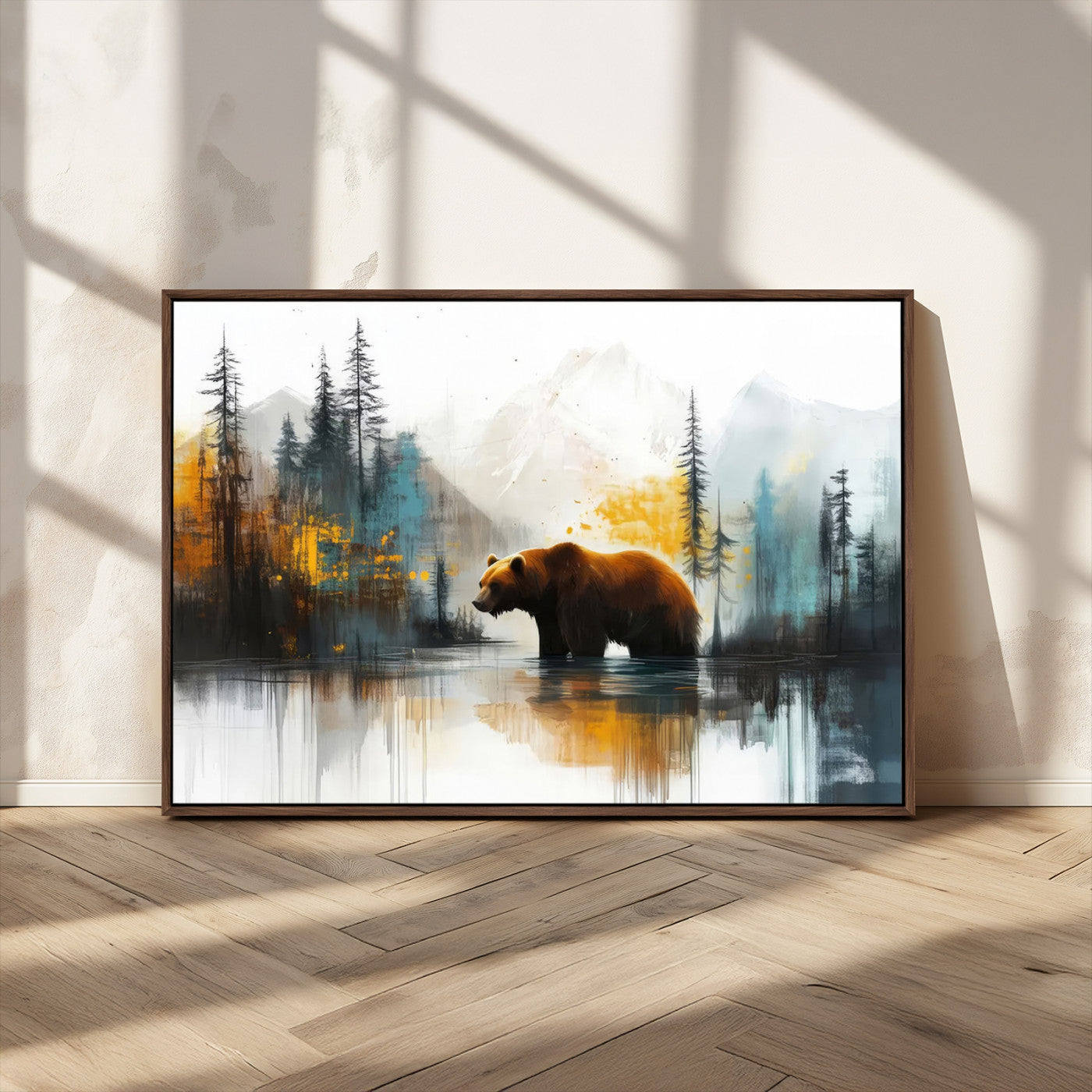 50308-MGV-CV-36X24-Bear Wilderness Wall Art – Mountain Forest Canvas Print, Rustic Cabin Decor with Wildlife Landscape, Nature Artwork for Lodge,