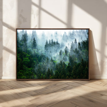 17393683-MGV-CV-36X24-Misty Forest Art Wall Art Canvas Print, Framed Foggy Mountain Art Art Picture Print, Scenic Wall Print Perfect Decor Artwork