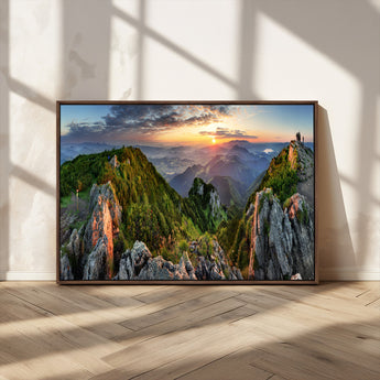 51582565-MGV-CV-36X24-Mountain Sunrise Panorama Wall Art – Scenic Landscape Canvas Print, Hiking Adventure Nature Photography, Large Mountain Range Wall