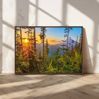 83544043-MGV-CV-36X24-Forest Sunset Wall Art Canvas Print, Framed Sunset Trees Art Picture Print, Green Pines Perfect Rustic Nature Decor Artwork