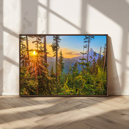 83544043-MGV-CV-36X24-Forest Sunset Wall Art Canvas Print, Framed Sunset Trees Art Picture Print, Green Pines Perfect Rustic Nature Decor Artwork