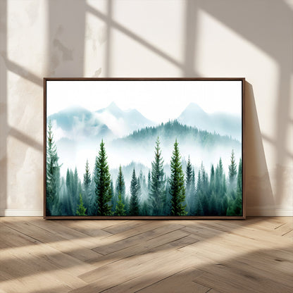16716676-MGV-CV-36X24-Pine Forest Wall Art Canvas Print, Framed Misty Mountains Art Picture Print, Foggy Trees Perfect Moody Forest Decor Artwork