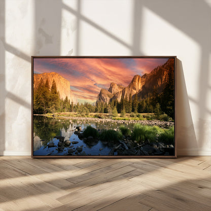 31199457-MGV-CV-36X24-Yosemite Valley Wall Art Canvas Print, Framed El Capitan Art Picture Print, Sunset Sky Perfect Vibrant Western Decor Artwork