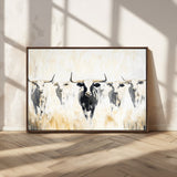 40397799-MGV-FC-36X24_Walnut-Texas Longhorn Wall Art Canvas Print, Framed Rustic Herd Art Picture Print, Western Bull Perfect Neutral Western Decor Artwork