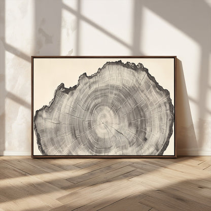 98921313-MGV-CV-36X24-Tree Ring Wall Art Canvas Print, Framed Wood Slice Art Picture Print, Minimalist Wood Perfect Rustic Academic Decor Artwork